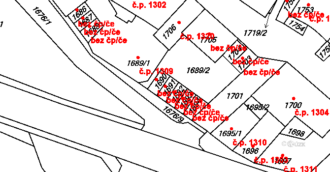 Kladno 44390726 na parcele st. 1691 v KÚ Kročehlavy, Katastrální mapa