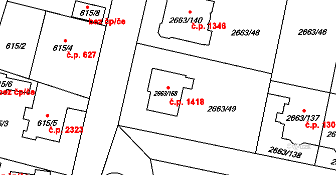Předměstí 1418, Opava na parcele st. 2663/168 v KÚ Opava-Předměstí, Katastrální mapa