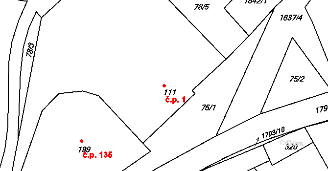 Hrabyně 1 na parcele st. 111 v KÚ Hrabyně, Katastrální mapa