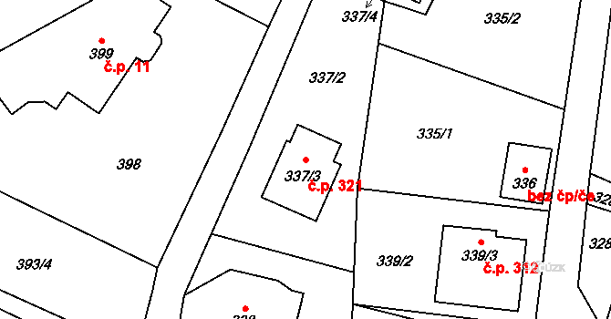 Bobrovníky 321, Hlučín na parcele st. 337/3 v KÚ Bobrovníky, Katastrální mapa