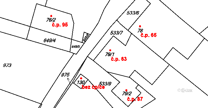 Borovany 63 na parcele st. 79/1 v KÚ Borovany u Milevska, Katastrální mapa