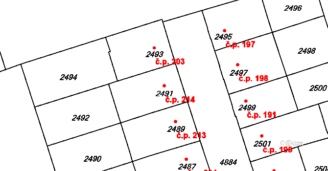 Pražské Předměstí 214, Vysoké Mýto na parcele st. 2491 v KÚ Vysoké Mýto, Katastrální mapa