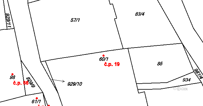 Olovnice 19 na parcele st. 60/1 v KÚ Olovnice, Katastrální mapa