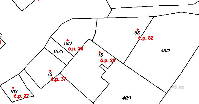Konětopy 26 na parcele st. 15 v KÚ Konětopy, Katastrální mapa