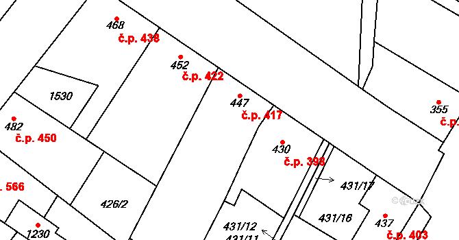 Kostelec nad Labem 417 na parcele st. 447 v KÚ Kostelec nad Labem, Katastrální mapa