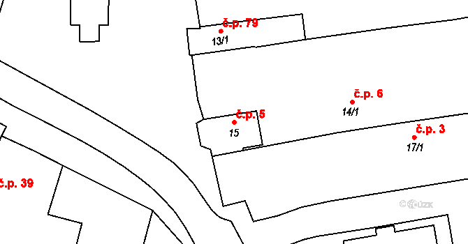 Chrastavice 5 na parcele st. 15 v KÚ Chrastavice, Katastrální mapa