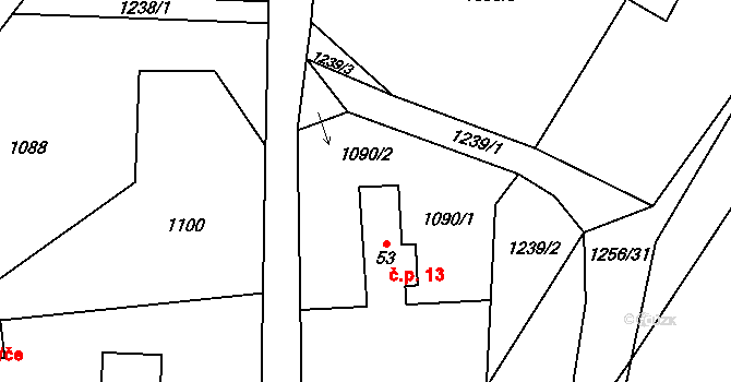 Kašovice 13, Hrádek na parcele st. 53 v KÚ Čermná, Katastrální mapa