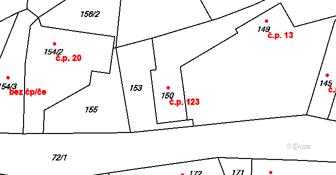 Černčice 123 na parcele st. 150 v KÚ Černčice, Katastrální mapa