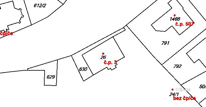 Rosice 3, Pardubice na parcele st. 26 v KÚ Rosice nad Labem, Katastrální mapa