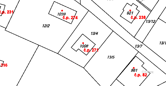 Čisovice 271 na parcele st. 1008 v KÚ Čisovice, Katastrální mapa