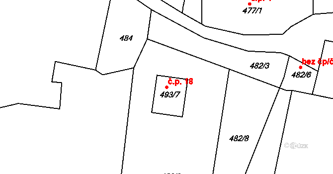 Želina 18, Rokle na parcele st. 493/7 v KÚ Rokle, Katastrální mapa