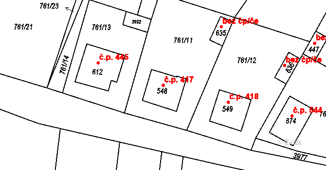Řevničov 417 na parcele st. 548 v KÚ Řevničov, Katastrální mapa