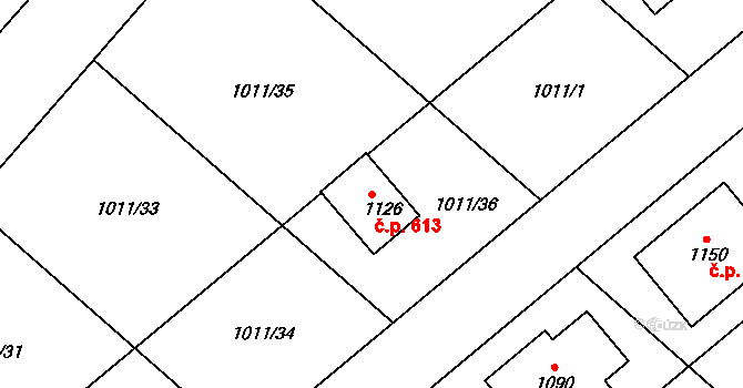 Teplá 613 na parcele st. 1126 v KÚ Teplá, Katastrální mapa