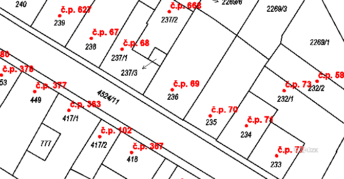 Počátky 69 na parcele st. 236 v KÚ Počátky, Katastrální mapa