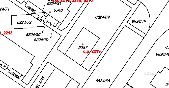 Žatec 2219 na parcele st. 2387 v KÚ Žatec, Katastrální mapa