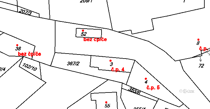 Obrvaň 4, Ledeč nad Sázavou na parcele st. 3 v KÚ Obrvaň, Katastrální mapa