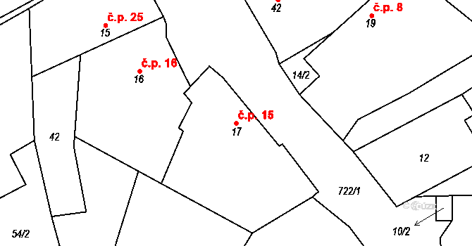 Zvěstovice 15 na parcele st. 17 v KÚ Zvěstovice, Katastrální mapa