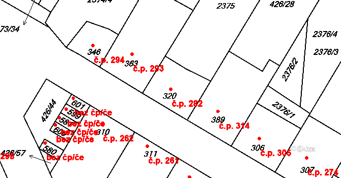Křepice 282 na parcele st. 320 v KÚ Křepice u Hustopečí, Katastrální mapa
