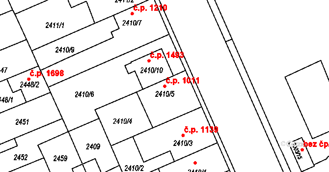 Holešov 1011 na parcele st. 2410/5 v KÚ Holešov, Katastrální mapa