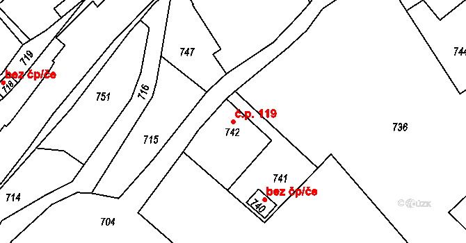 Skřípov 119 na parcele st. 742 v KÚ Skřípov, Katastrální mapa