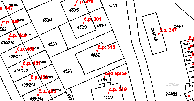 Dobšice 312 na parcele st. 452/2 v KÚ Dobšice u Znojma, Katastrální mapa