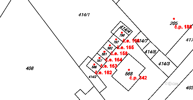 Vranov nad Dyjí 164 na parcele st. 581 v KÚ Vranov nad Dyjí, Katastrální mapa
