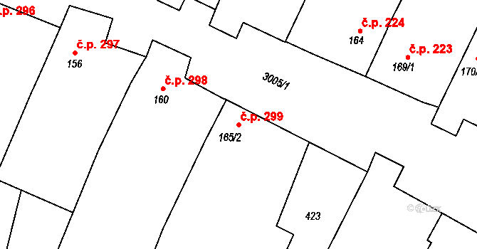 Blížkovice 299 na parcele st. 165/2 v KÚ Ves Blížkovice, Katastrální mapa