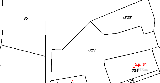 Miletín 31, Onomyšl na parcele st. 38/2 v KÚ Miletín u Onomyšle, Katastrální mapa