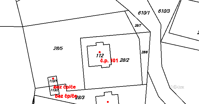 Třebonín 101 na parcele st. 112 v KÚ Třebonín, Katastrální mapa