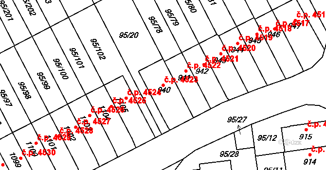 Jihlava 4523 na parcele st. 940 v KÚ Bedřichov u Jihlavy, Katastrální mapa