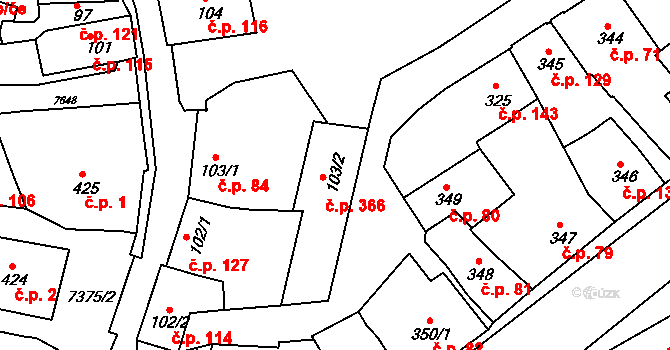 Telč-Podolí 366, Telč na parcele st. 103/2 v KÚ Telč, Katastrální mapa