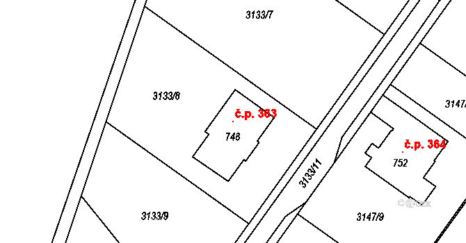 Spálov 363 na parcele st. 748 v KÚ Spálov, Katastrální mapa