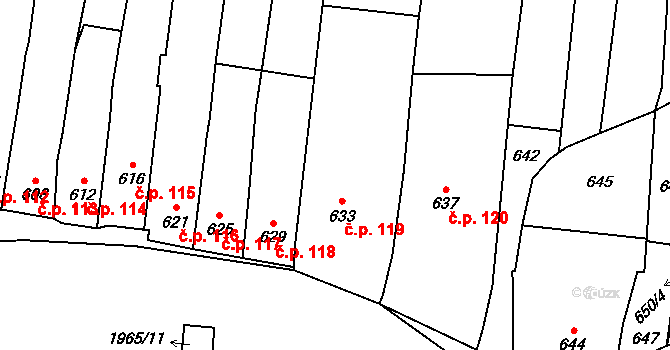 Viničné Šumice 119 na parcele st. 633 v KÚ Viničné Šumice, Katastrální mapa