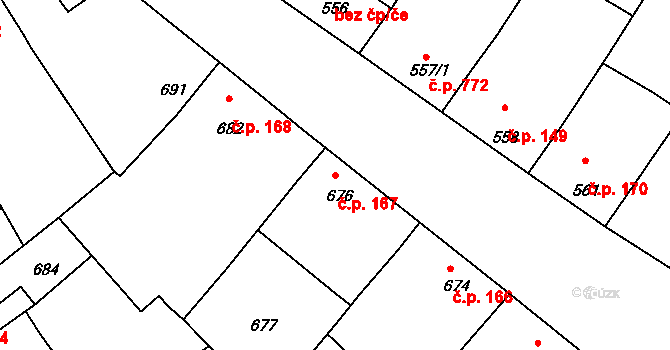 Vacenovice 167 na parcele st. 676 v KÚ Vacenovice u Kyjova, Katastrální mapa