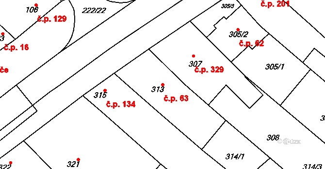 Zarazice 63, Veselí nad Moravou na parcele st. 313 v KÚ Zarazice, Katastrální mapa
