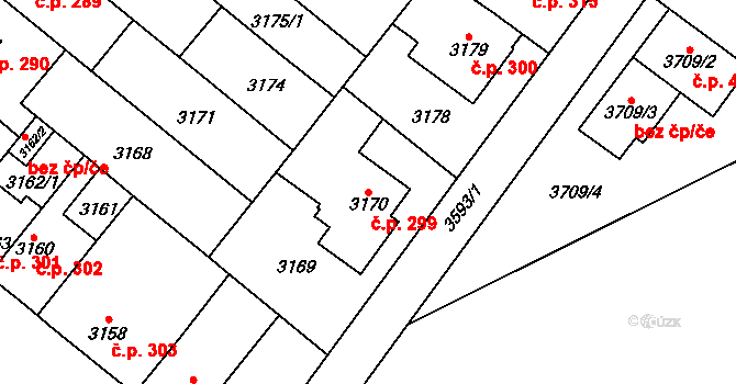 Vyškov-Město 299, Vyškov na parcele st. 3170 v KÚ Vyškov, Katastrální mapa
