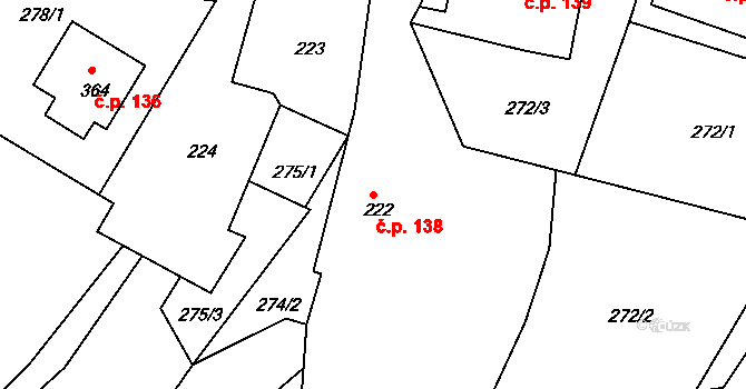 Liptaň 138 na parcele st. 222 v KÚ Liptaň, Katastrální mapa