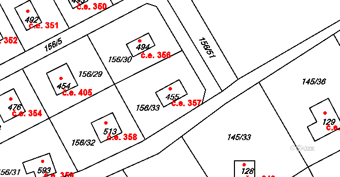 Třebsín 357, Krňany na parcele st. 455 v KÚ Třebsín, Katastrální mapa