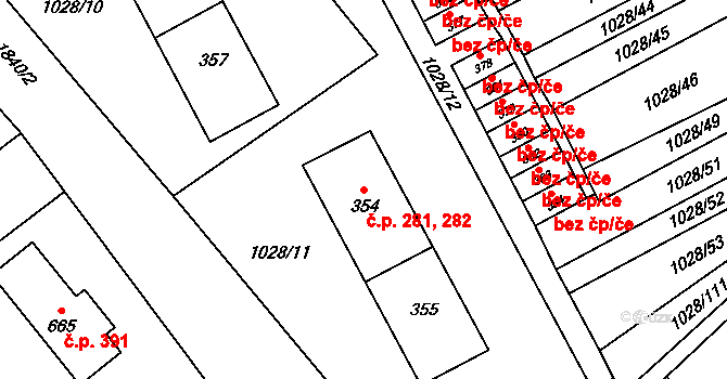 Mníšek 281,282 na parcele st. 354 v KÚ Mníšek u Liberce, Katastrální mapa