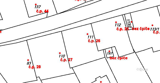 Libečov 26, Chyňava na parcele st. 111 v KÚ Libečov, Katastrální mapa