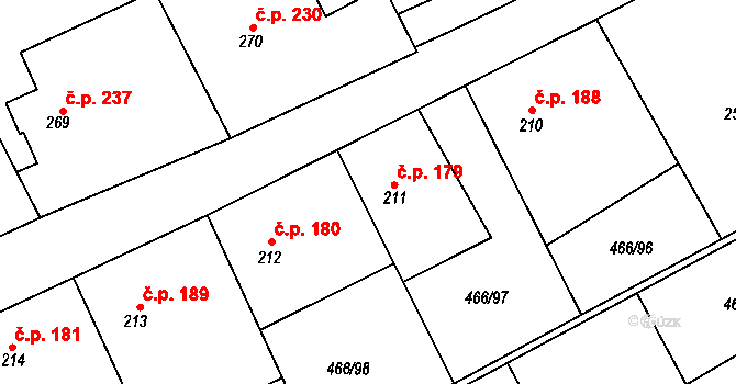 Broumy 179 na parcele st. 211 v KÚ Broumy, Katastrální mapa