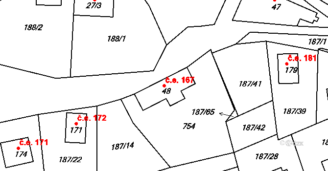 Voltýřov 167, Klučenice na parcele st. 48 v KÚ Voltýřov, Katastrální mapa