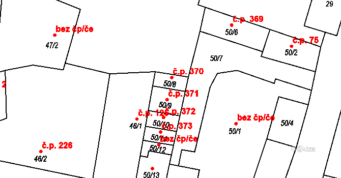 Bohušovice nad Ohří 370 na parcele st. 50/8 v KÚ Bohušovice nad Ohří, Katastrální mapa
