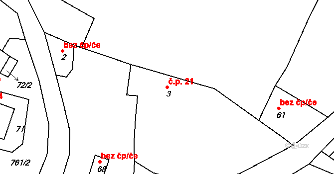 Čakovice 21, Štětí na parcele st. 3 v KÚ Čakovice u Radouně, Katastrální mapa