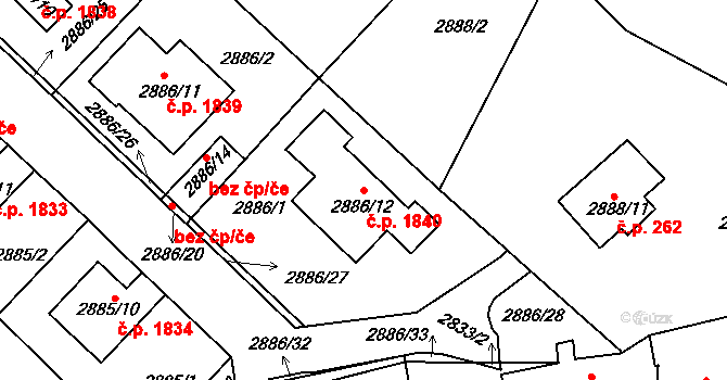 Roudnice nad Labem 1840 na parcele st. 2886/12 v KÚ Roudnice nad Labem, Katastrální mapa