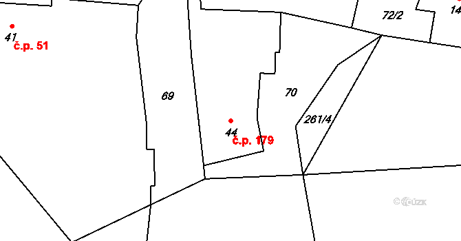 Velemín 179 na parcele st. 44 v KÚ Velemín, Katastrální mapa