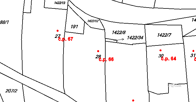 Chýnov 66 na parcele st. 28 v KÚ Chýnov u Tábora, Katastrální mapa
