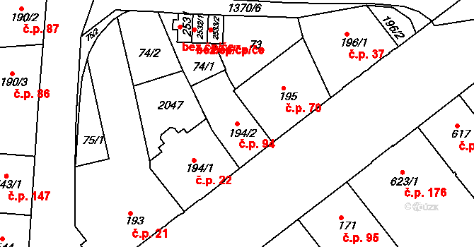 Valdické Předměstí 94, Jičín na parcele st. 194/2 v KÚ Jičín, Katastrální mapa