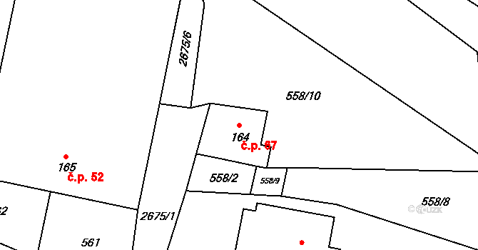 Kunčina 67 na parcele st. 164 v KÚ Kunčina, Katastrální mapa