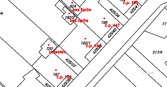 Dolní Studénky 144 na parcele st. 182/1 v KÚ Dolní Studénky, Katastrální mapa